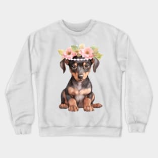 Watercolor Doberman Pinscher Dog with Head Wreath Crewneck Sweatshirt